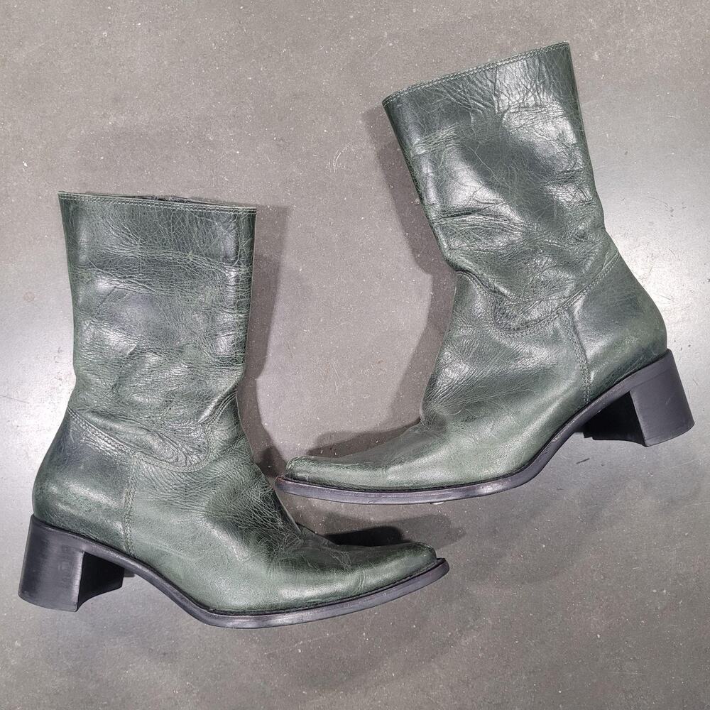 Steve Madden Boots 7B Green Leather Western Boho Minimalist 90s‎ Y2K Roccco